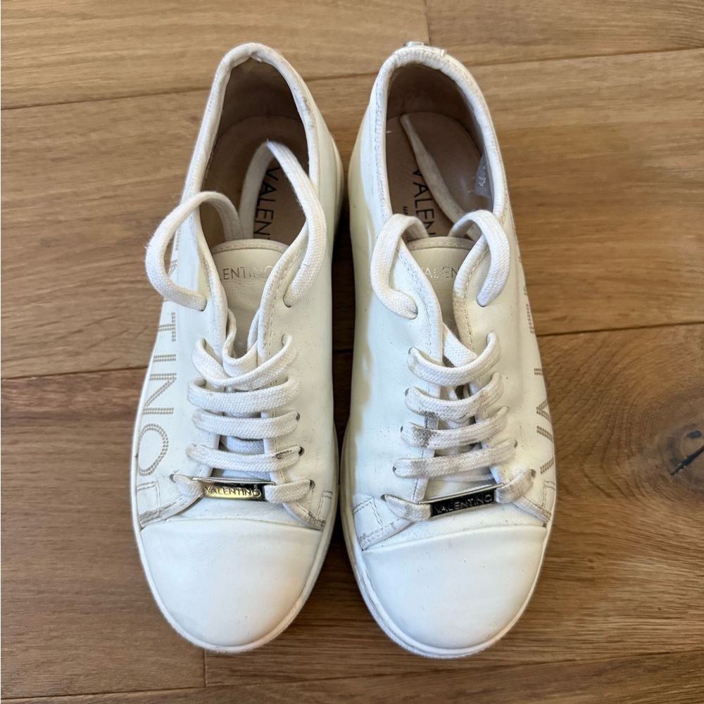 Valentino Women's Cream Sneakers with Gold Accents